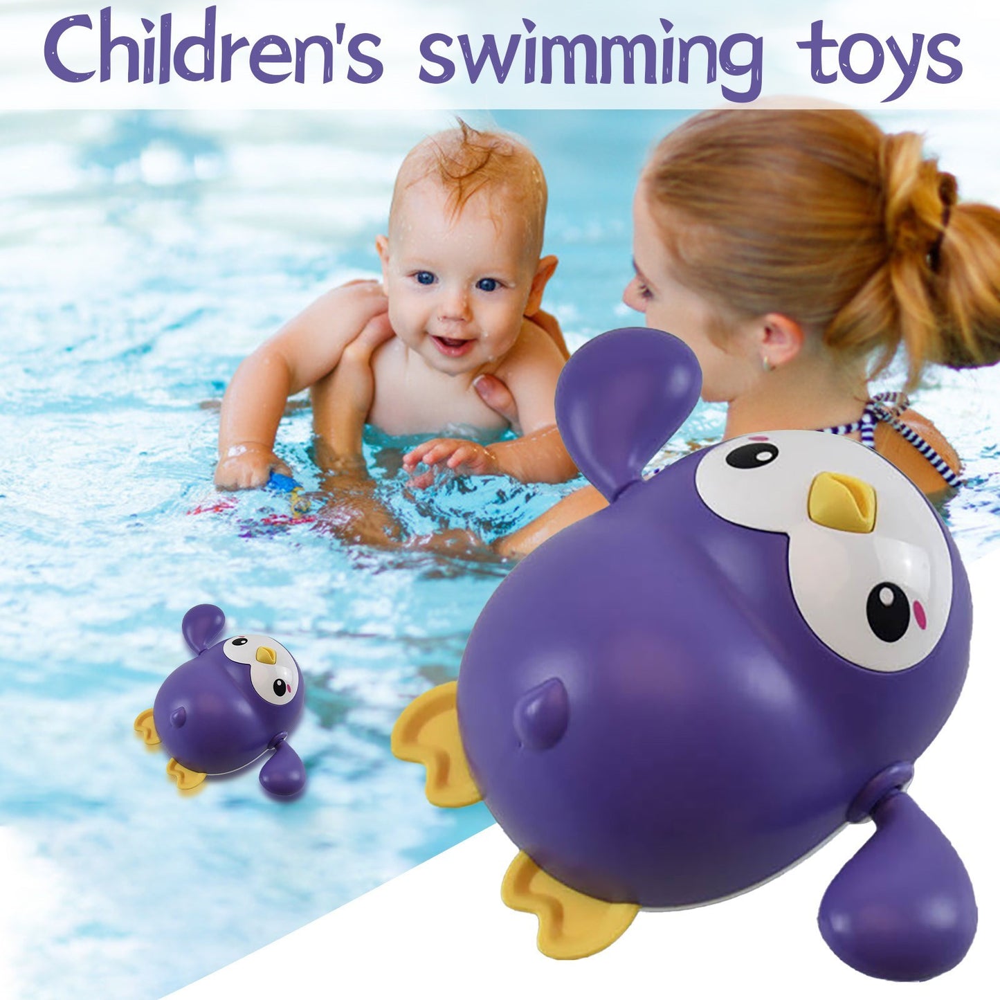 Kawaii Baby Bath Toy – Wind-Up Swimming Penguin Set