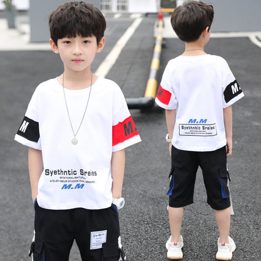 Summer Foreign Big Boy Two-Piece Set – Handsome Korean Style Outfit for Trendy Boys