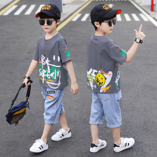 Big Boy Western Style Two-Piece Set – Short-Sleeved T-Shirt & Pants