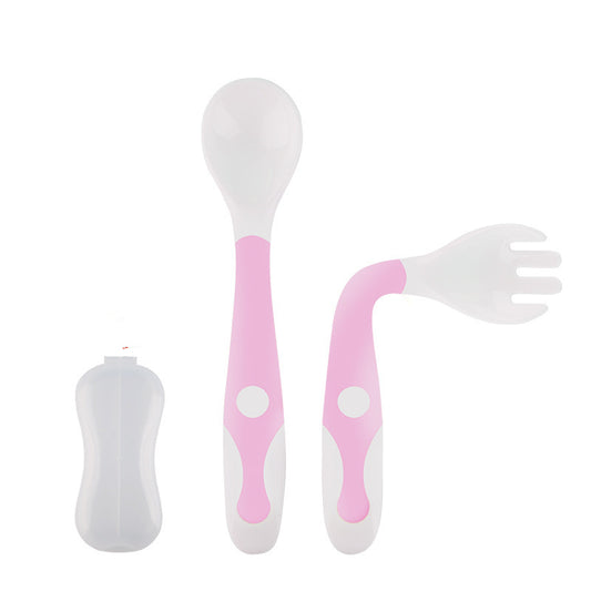 Curved Baby Spoon & Fork Set – Easy Grip Self-Feeding Utensils | NooniCare Essentials
