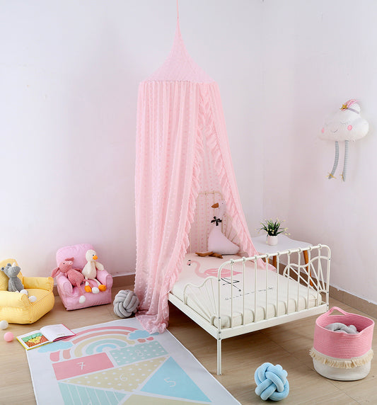 Lace Flocking Chiffon Crib Curtain – Elegant Mosquito Net for Baby