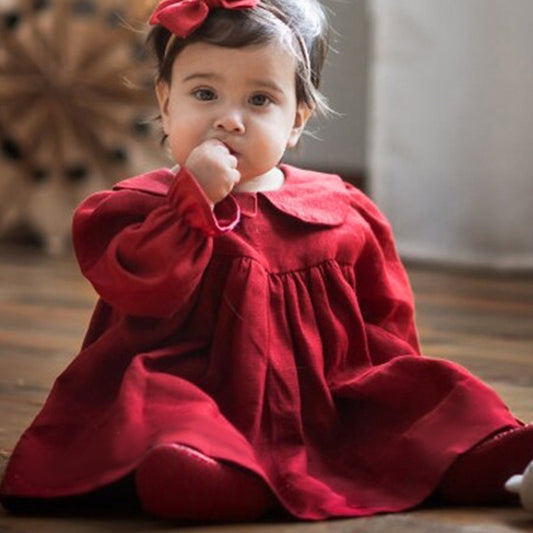 Cute Baby Girl Red Corduroy Dress – Cozy & Stylish Toddler Outfit