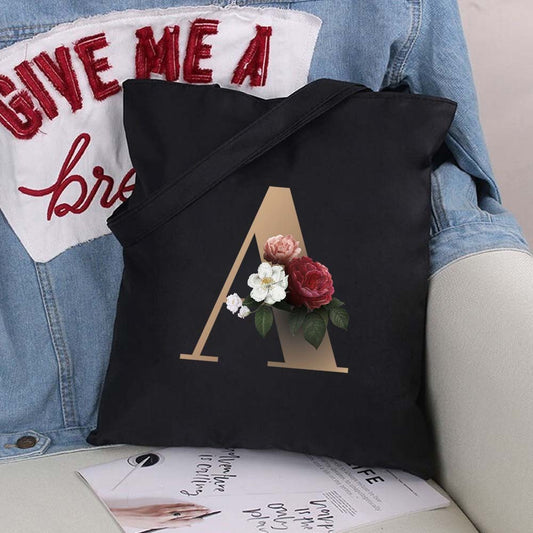 Alphabet Flower Print Canvas Bag – Stylish Eco Tote